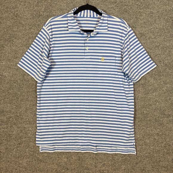 B Draddy Shirt Mens Medium Blue Striped Polo Short Slv Performance Golf Athletic - Picture 1 of 9